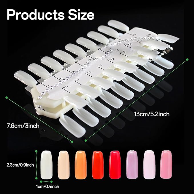 216 Tips Nail Color Swatch, Double Layer Nail Polish Swatch Sticks with Chains, Clear Nail Display Palette for Gel Polish Practice, Color Chart Book