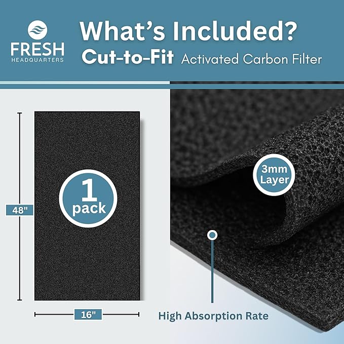 Activated Carbon Filter Pad - Cut to Fit Air Vent Filters for Home, AC, Furnace, Range Hood & Vent - Charcoal Filter Sheets Material for Dust, Odor, Smoke & Allergen Removal - 1 Pack