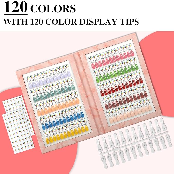 120 Magnetic Nail Color Book,Leather Magnetic Color Display Book with 120 Magnetic Tips & 1-120 Number Labels,Perfect for Nail Polish Nails Art Design(Pink)