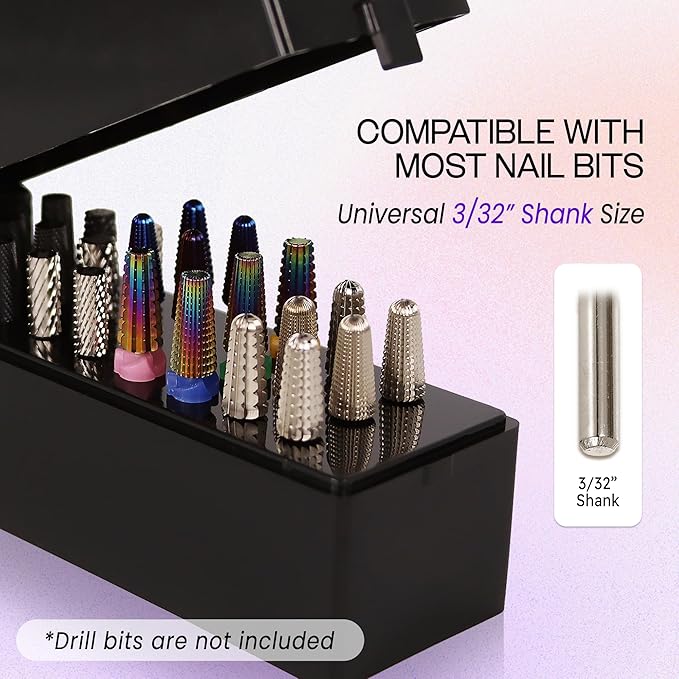 PANA Rectangle Nail Drill Bit Holder Display Organizer Case - Dustproof Carbide Bit Storage Container Box For Manicure Tools Nail Salon - 30 Holes Rose Gold (Drill Bits Not Included)