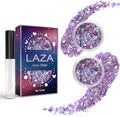 Laza Body Glitter, 2 Jars Iridescent Chunky Sequins with Glitter Glue Perfect for Women Eyeshadow Makeup Face Paint Festival Rave Outfits Hair Accessories Carnival Party Costumes - Colorful Purple