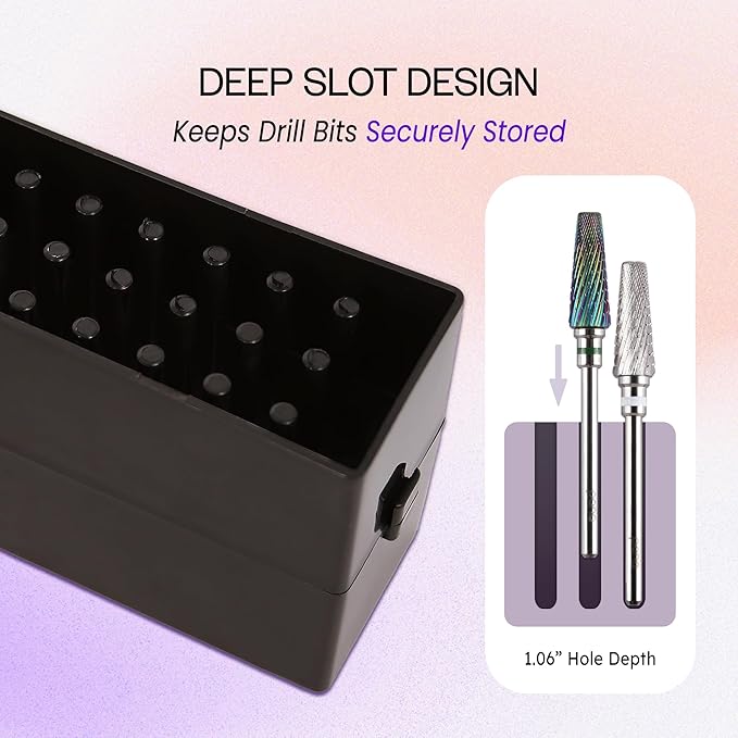 PANA Rectangle Nail Drill Bit Holder Display Organizer Case - Dustproof Carbide Bit Storage Container Box For Manicure Tools Nail Salon - 30 Holes White (Drill Bits Not Included)
