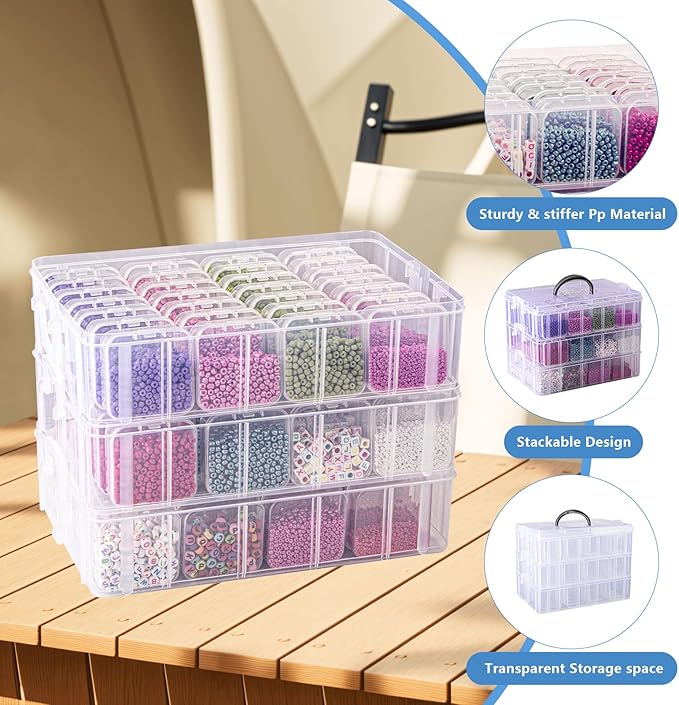 VTG Bead Organizer Box, 84 Pcs Small Organizers, 3-Tier Bead Storage Containers Portable Organizer and Storage Box Stackable Plastic Cases for Bracelet Making DIY Jewelry Nail Charms
