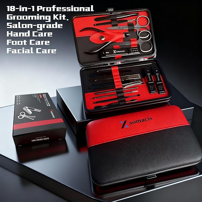 Manicure Set Professional Nail Clipper Kit-18pcs Stainless Steel Manicure&Pedicure Kit,Nail Care Tools Grooming kit with Luxurious Travel Case