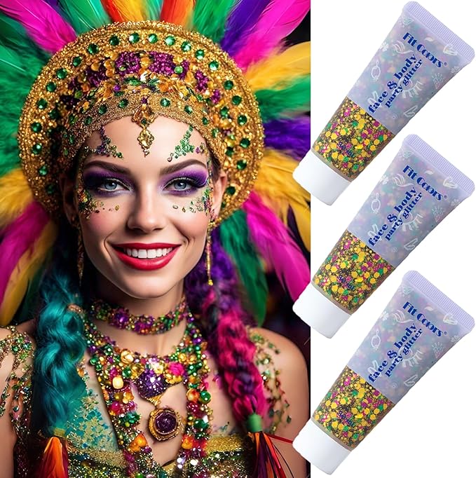 Face Body Glitter, Hair Glitter Sparkles Chunky Face Glitter Gel for Girls Makeup Singer Concerts Mermaid Festival Sequins Face Paint