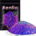 Renfio Chameleon Chunky Glitter, Mixed Fine Powder Color Shift 1.75 Oz (50g) PET Flake Hexagon Purple Blue Glitters Sequin Resin Pigment Chip Dust for Slime Painting Craft Hair Body Beauty - Galaxy