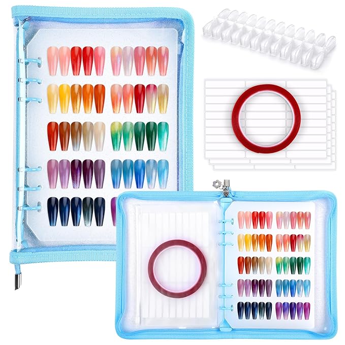Segbeauty Nail Book Sample Organizer with Zipper, Nail Polish Display Book A5 Binder, Nails Color Swatches with 240 False Tips, Gel Nails Organizer Storage Polish Color Display Art Salon Supplies Blue