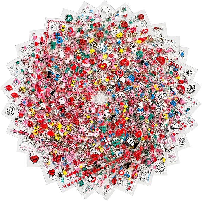 30 Sheets Valentine's Nail Art Stickers Love Heart Nail Stickers 3D Self Adhesive Cute Red Lips Letter Nail Decals Valentine's Nail Supplies Nail Art Design Decoration Accessories for Women Girls