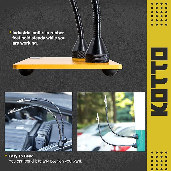 KOTTO Third Hand Soldering Tool PCB Holder Two Magnetic Based Flexible Metal Arms Helping Hands Crafts Jewelry Hobby Workshop Helping Station Non-Slip Steel Weighted Base