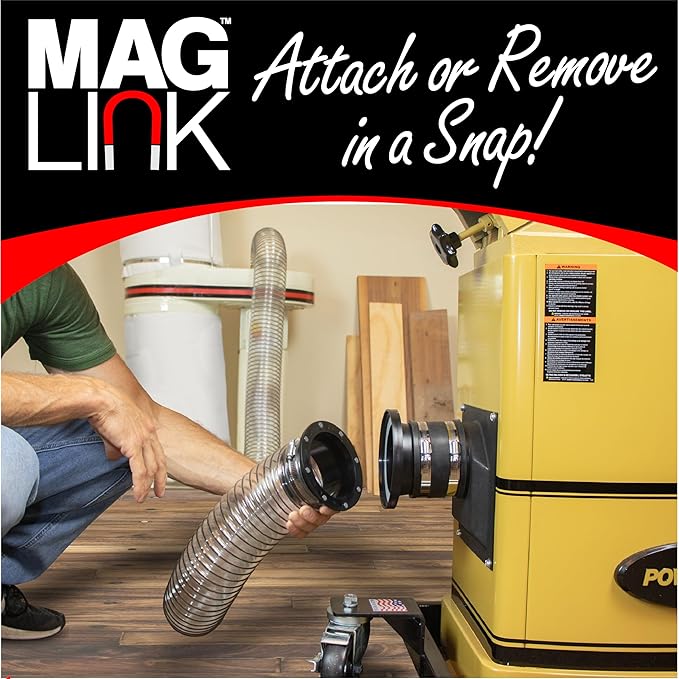 Fulton Woodworking Tools 4" MagLink Starter Kit, Magnetic Dust Collection Quick Connect Fittings for Dust Collectors, Quickly Move Hose Between Machines
