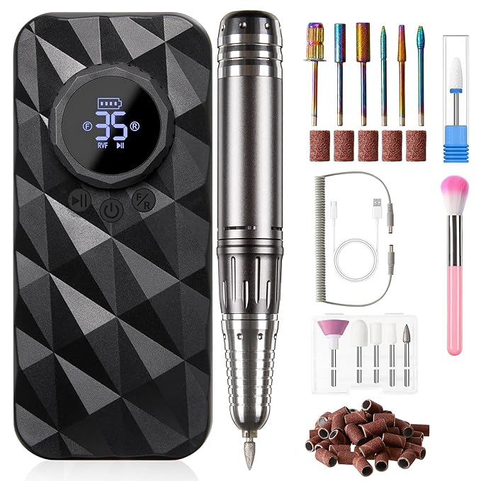 Sunvivi Electric Nail Drill , 40000RPM Powerful Electric Nail File Portable Nail Drill with 11 Drill Bits Rechargeable Efile for for Acrylic Nails Gel Polishing