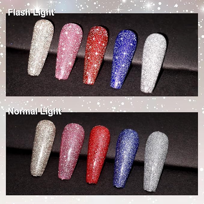 Allstarry Reflective Glitter Gel Polish, 15ml/0.5 Fl Oz Shimmer Sparkle Diamond Black Glitter Nail Polish UV LED Curing Soak Off for Christmas Nail Art Disco Party Nightclub Wedding Halloween