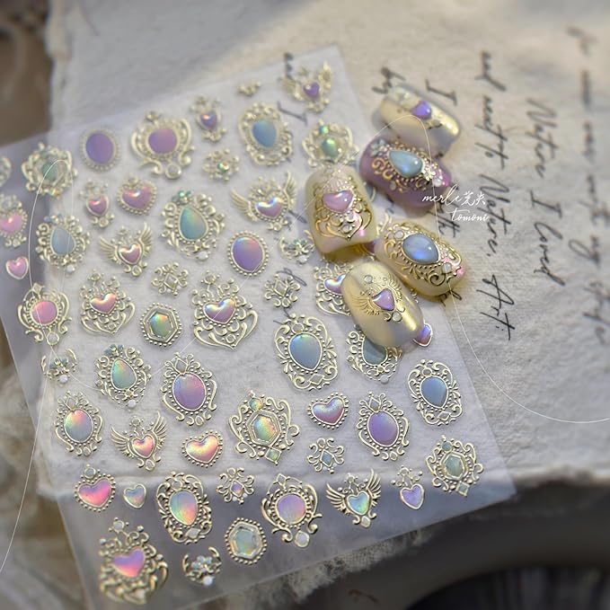 Heart Nail Stickers Sliver Nail Art Stickers 5D Self Adhesive Gems Nail Decals Nail Art Decals Rhinestones Nails Design Summer Sticker for Women Girls Nails Art Accessories DIY Manicure 1 Sheet