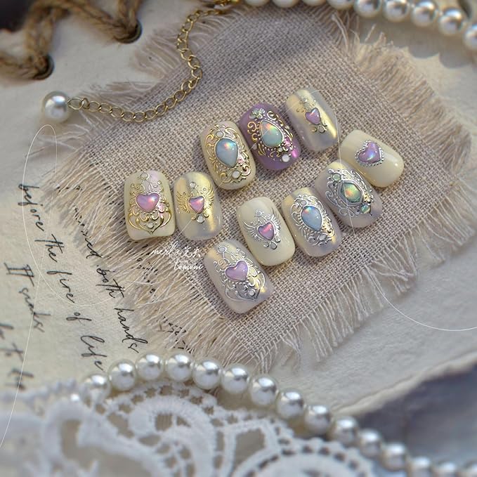 Heart Nail Stickers Sliver Nail Art Stickers 5D Self Adhesive Gems Nail Decals Nail Art Decals Rhinestones Nails Design Summer Sticker for Women Girls Nails Art Accessories DIY Manicure 1 Sheet