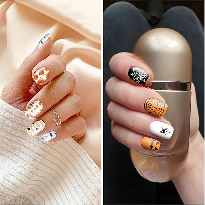 DANNEASY 8 Sheets Halloween Nail Wraps Holiday Nail Polish Stickers Festival Nail Polish Strips for Women Self Adhesive Fingernail Stickers Nails with Nail File, Cuticle Stick