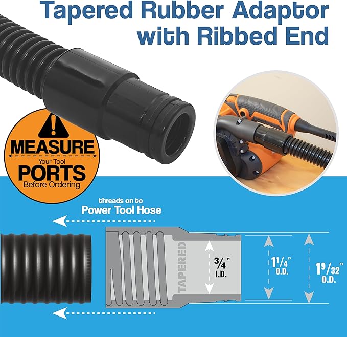 10 Foot Long Dust Collection Power Tool Hose Kit for Multiple Types/Brands of Power Tools and Work Shop Vacuums with Threaded Fittings (Hose w/ 5 Fittings)