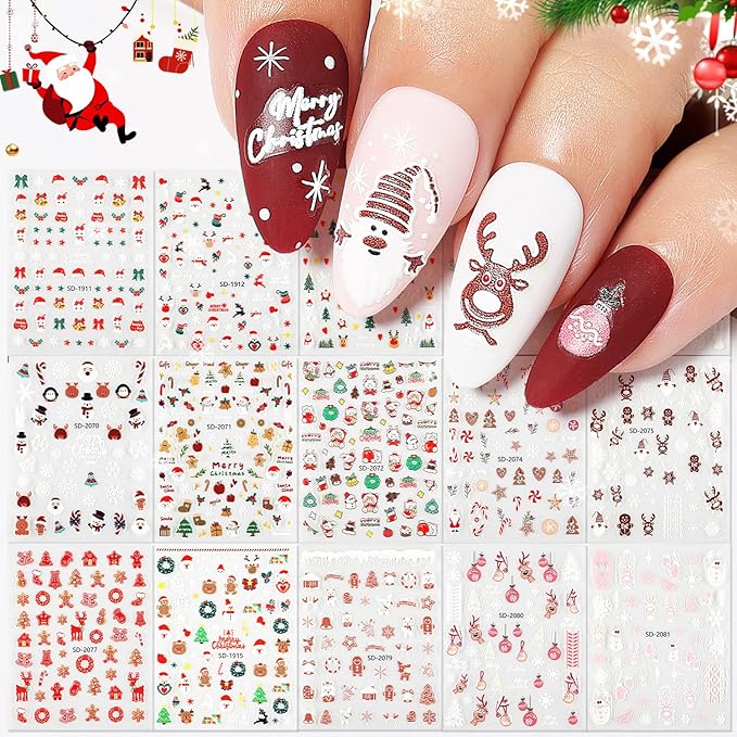 Nicedeco 15 Sheets Christmas Nail Art Stickers Decals Self-Adhesive Nail Supplies Nail Art Design Decoration 005