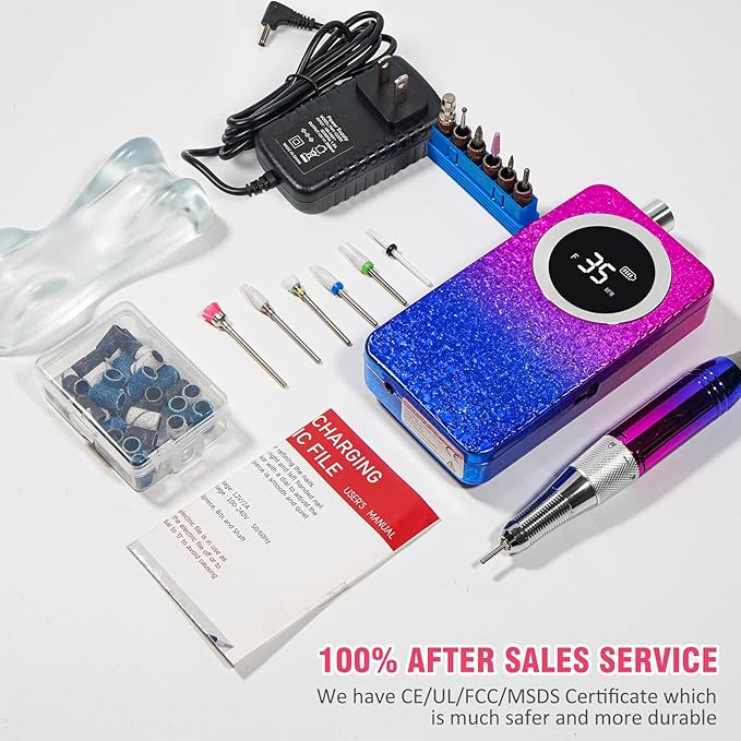 Professional Electric Nail Drill Machine, Gradient Color 35000 RPM Rechargeable Efile Nail,with TFT Display Portable Electric Nail File for Acrylic Nails Manicure Pedicure