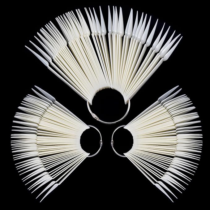 Blinginbox stiletto Natural 150PCS Nail Swatches Sticks with Ring, False Nail Sample Sticks for Nail Art Polish Color Practice Fan-shaped Display,False Nail Sample Stick.