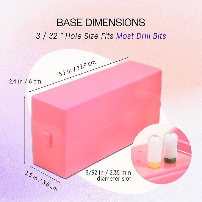 PANA Rectangle Nail Drill Bit Holder Display Organizer Case - Dustproof Carbide Bit Storage Container Box For Manicure Tools Nail Salon - 30 Holes Pink (Drill Bits Not Included)