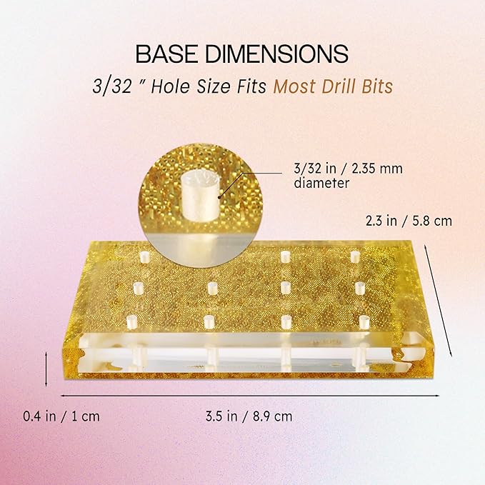 PANA Rectangle Transparent Acrylic Nail Drill Bit Holder Display Organizer Stand - Carbide Bit Storage Mount For Manicure Tools Nail Salon - 12 Holes Gold (Drill Bits Not Included)