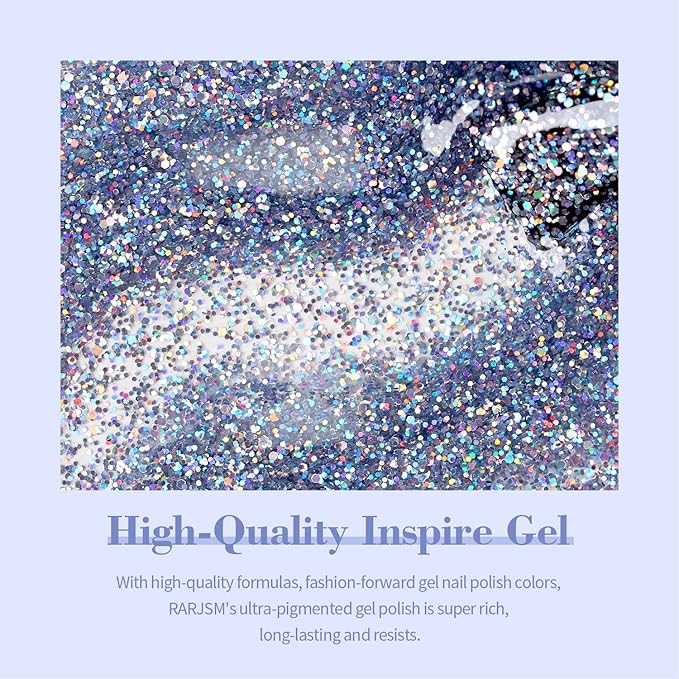 RARJSM Glitter Gel Nail Polish Diamond Blue Sparkly Holographic Iridescent Gel Polish Soak off L e d U V Curing Required Long Lasting High Pigment for Home Salon Manicure Nail Art 15ml
