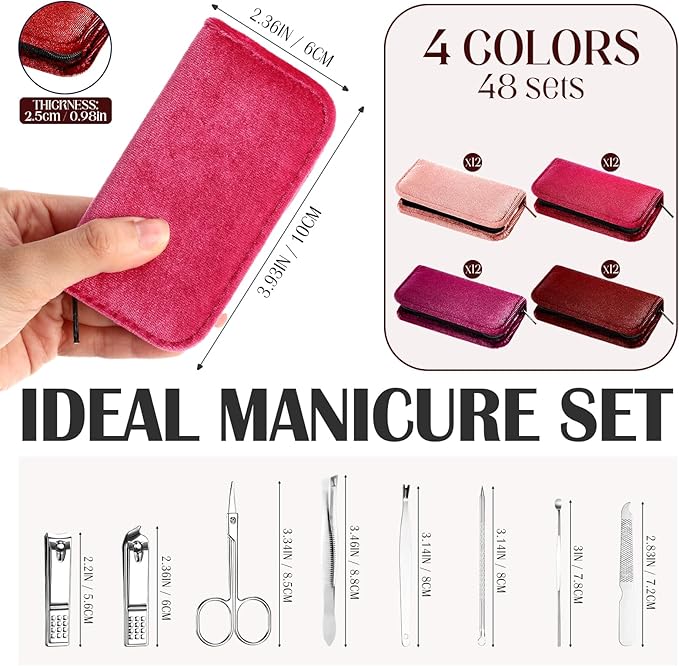 Coume 48 Set Men Gift Bulk Nail Care Kit Stainless Steel 8 in 1 Manicure and Pedicure Set with Travel Case Stocking Stuffers Baby Shower Prizes for Employee Teacher Staff Coworkers(Red Series)