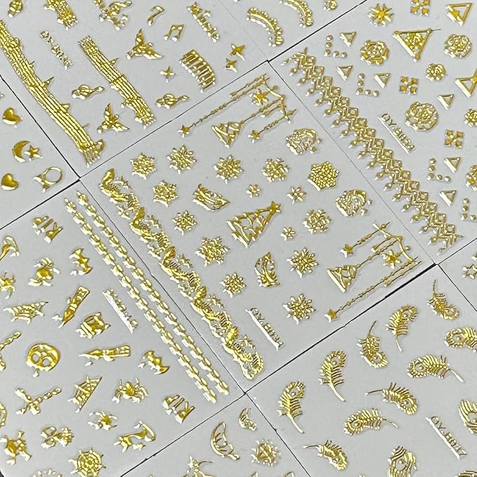 30 Sheets Gold Nail Art Stickers Gold Star Sun Nail Stickers 3D Self-Adhesive Flower Line Nail Art Decals Acrylic Nails Supplies Nail DIY Designs Accessories