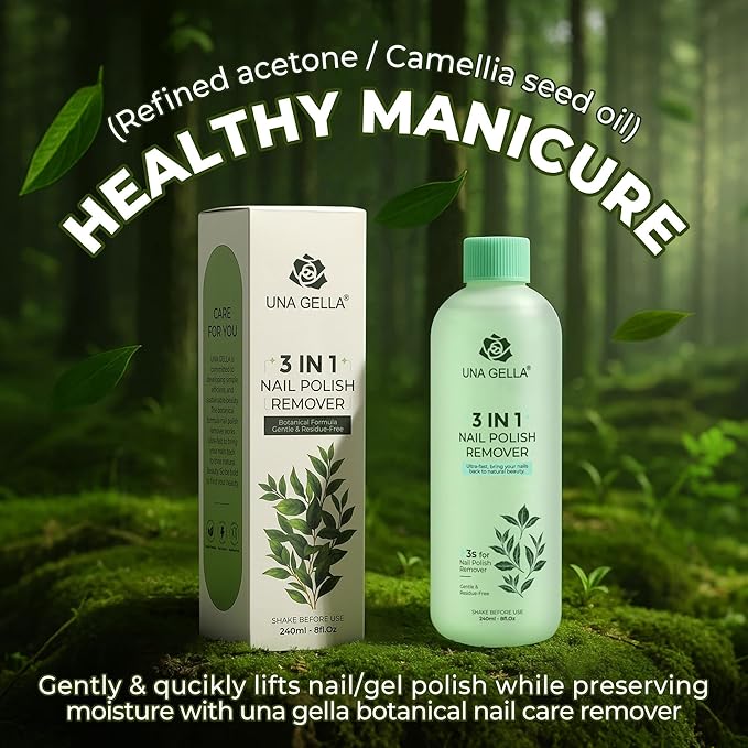 UNA GELLA Nail Polish Remover, Soak Off Acetone Polish Remover For Nails With Easy Use Cap, Healthy Formula Works For Nail Glue 8 Fl Oz, Green Tea Scent