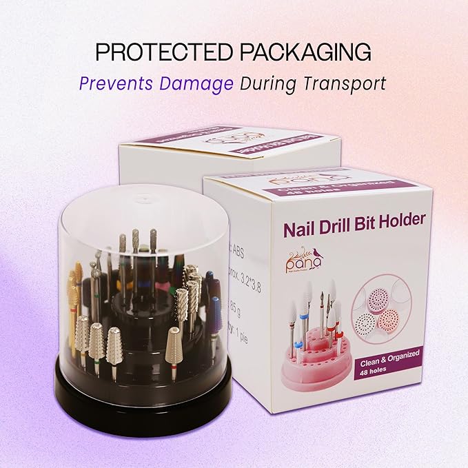 PANA Round Cake Tier Nail Drill Bit Holder Display Organizer Case - Dustproof Carbide Bit Storage Container Box For Manicure Tools Nail Salon - 48 Holes Pink (Drill Bits Not Included)