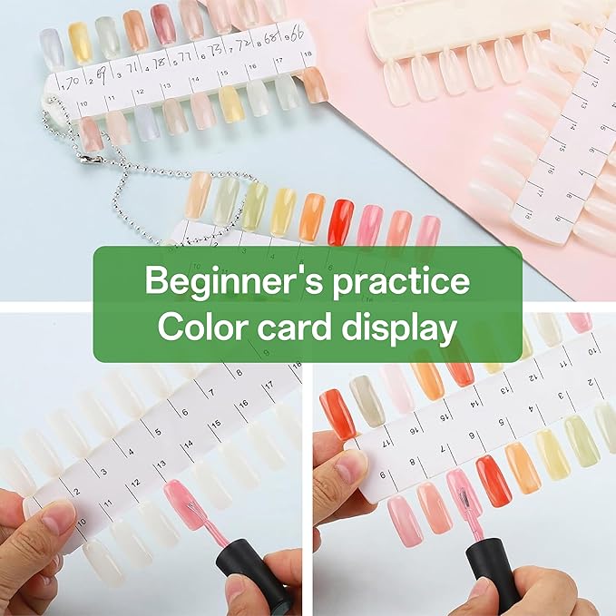 216 Tips Nail Color Swatch, Double Layer Nail Polish Swatch Sticks with Chains, Clear Nail Display Palette for Gel Polish Practice, Color Chart Book