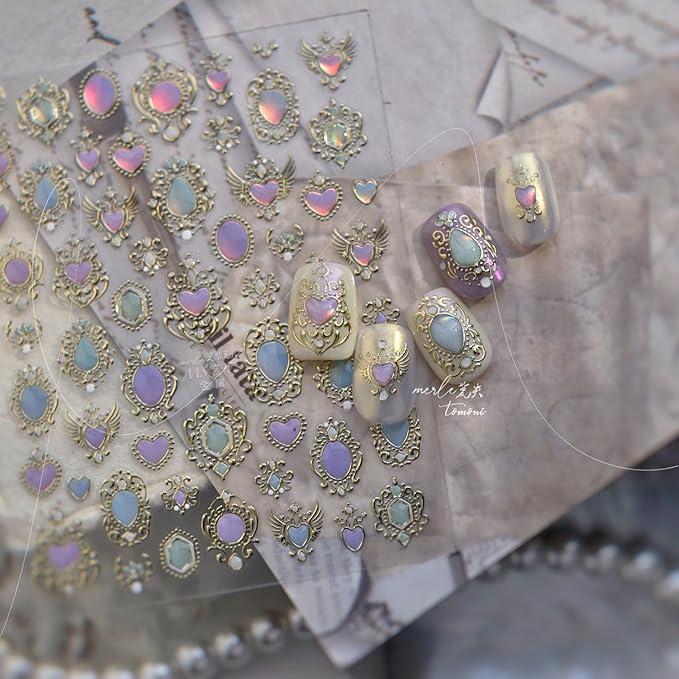 Heart Nail Stickers Sliver Nail Art Stickers 5D Self Adhesive Gems Nail Decals Nail Art Decals Rhinestones Nails Design Summer Sticker for Women Girls Nails Art Accessories DIY Manicure 1 Sheet