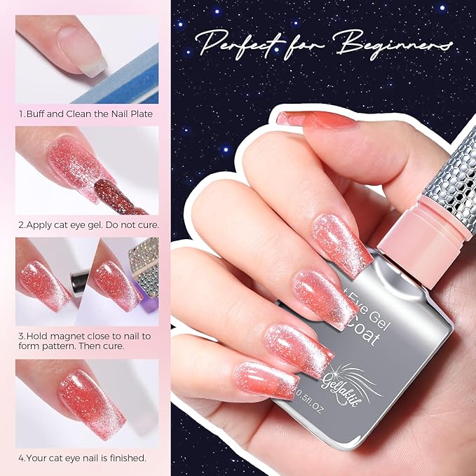 5-in-1 Cat Eye Gel Polish 15ml No Base/Top Coat Needed All-in-One Formula, Beginner-Friendly Magnetic Nail Polish with Magnet Stick, Fast Curing for Home DIY Manicure (Crimson Glitter)