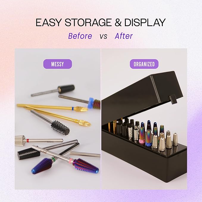 PANA Rectangle Nail Drill Bit Holder Display Organizer Case - Dustproof Carbide Bit Storage Container Box For Manicure Tools Nail Salon - 30 Holes Gold (Drill Bits Not Included)