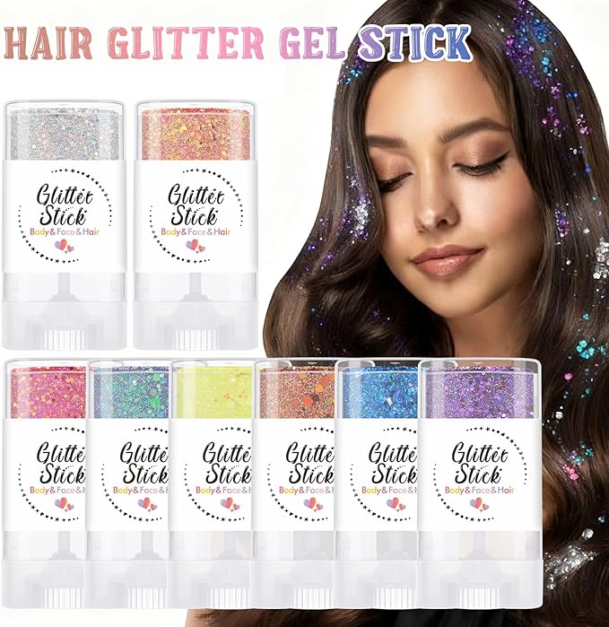 Gold Body Glitter Stick, Sparkling Holographic Sequins Neon Outfit Singer Concert Music Mardi Gras Party Accessories Hair and Body Glitter Gel Makeup.