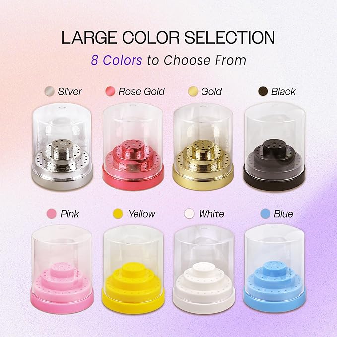 PANA Round Cake Tier Nail Drill Bit Holder Display Organizer Case - Dustproof Carbide Bit Storage Container Box For Manicure Tools Nail Salon - 48 Holes Pink (Drill Bits Not Included)
