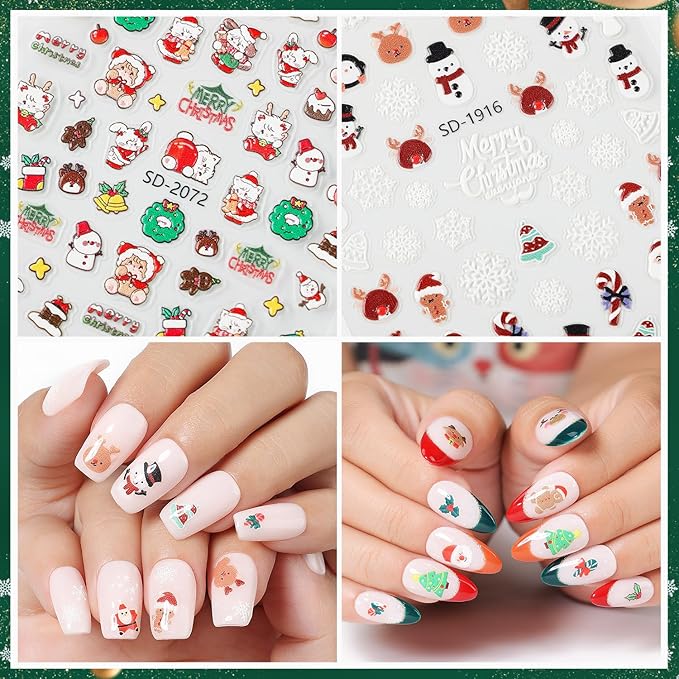 Nicedeco 15 Sheets Christmas Nail Art Stickers Decals Self-Adhesive Nail Supplies Nail Art Design Decoration 005