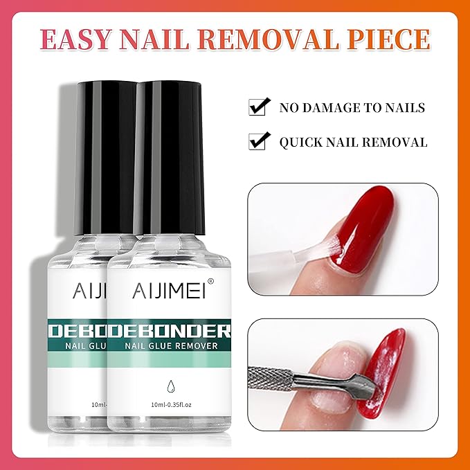 AIJIMEI 2pcs 10ml Nail Glue Remover Gel Nail Tips Remover,Press on Nail Remover For Nails Quickly Remove Professional Glue Off Nail Glue Remover for Nail Tips Flase Nails
