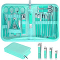 Nail Clippers Set, 26 Piece Manicure Set & Pedicure Kit, Stainless Steel Fingernail & Toenail Clipper Cutters, Professional Nail Care Tools with Luxurious Travel Case for Men and Women, Turquoise