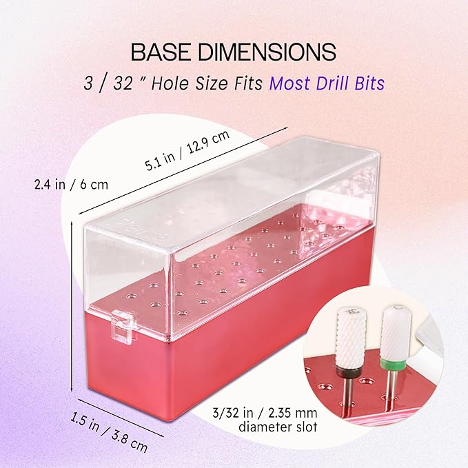 PANA Rectangle Nail Drill Bit Holder Display Organizer Case - Dustproof Carbide Bit Storage Container Box For Manicure Tools Nail Salon - 30 Holes Rose Gold (Drill Bits Not Included)