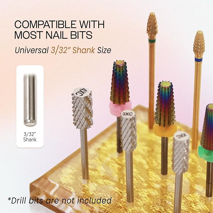 PANA Rectangle Transparent Acrylic Nail Drill Bit Holder Display Organizer Stand - Carbide Bit Storage Mount For Manicure Tools Nail Salon - 12 Holes Gold (Drill Bits Not Included)