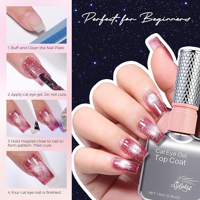 5-in-1 Cat Eye Gel Polish 15ml No Base/Top Coat Needed All-in-One Formula, Beginner-Friendly Magnetic Nail Polish with Magnet Stick, Fast Curing for Home DIY Manicure (Burgundy Glitter)