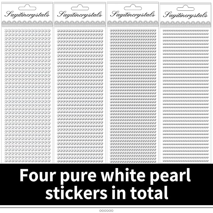 3090 Pcs Face Pearls Stickers White Self-Adhesive Face Gems Stick On Pearl Hair Accessories Glitter Bling Jewels Stickers for Crafts Decoration DIY Scrapbook Embellishments 4 Sizes 3/4/5/6 mm