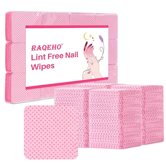 600 Lint Free Nail Wipes - Nail Polish Remover Pads, Glue or Gel Remove, Use with Acetone or Alcohol, Eyelash Brush & Nail Art Brushes Cleaning, Nail Art Supplies, Nail Stuff for Techs, Pink