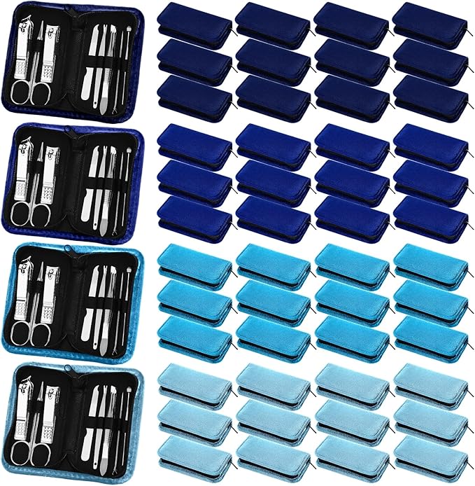 Coume 48 Set Men Gift Bulk Nail Care Kit Stainless Steel 8 in 1 Manicure and Pedicure Set with Travel Case Stocking Stuffers Baby Shower Prizes for Employee Teacher Staff Coworkers(Blue Series)