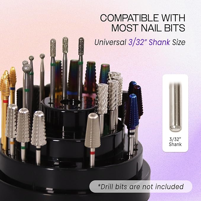 PANA Round Cake Tier Nail Drill Bit Holder Display Organizer Case - Dustproof Carbide Bit Storage Container Box For Manicure Tools Nail Salon - 48 Holes Pink (Drill Bits Not Included)