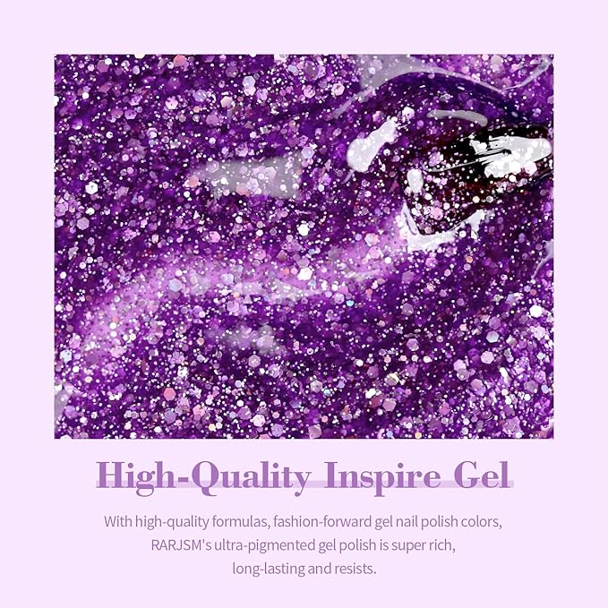 RARJSM Lavender Gel Nail Polish Glitter Sparkly Iridescent Rainbow Purple Shimmer Holographic Nail Gel Polish Soak off L e d U V Curing Required High Pigments for Home Salon Manicure Nail Art 15ml