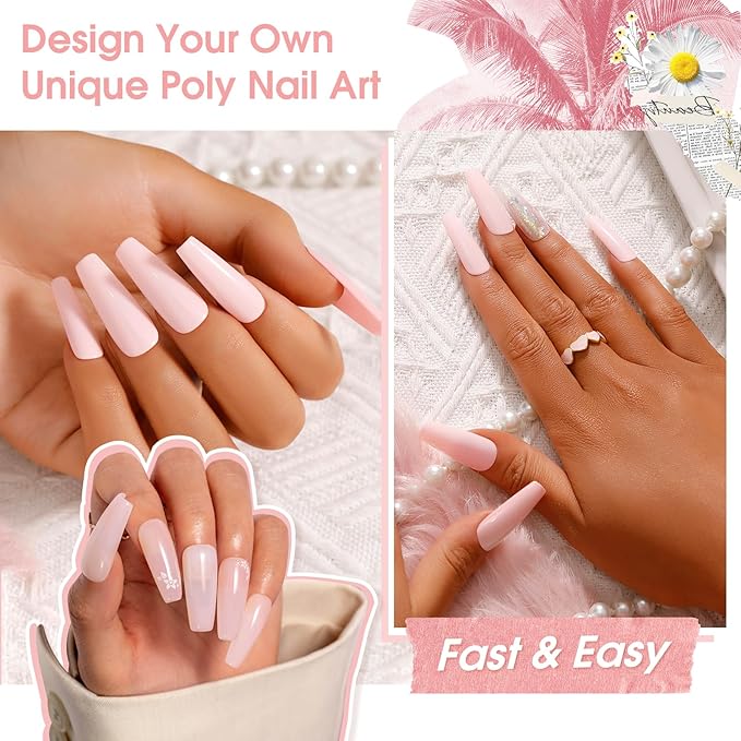 ROSALIND Soft Pink Poly Nail Gel, 2.37oz/70g Nail Extension Gel Light Pink Builder Enhancement Thickening Strengthener 3D Molding Gels for Beginner & Professional Use