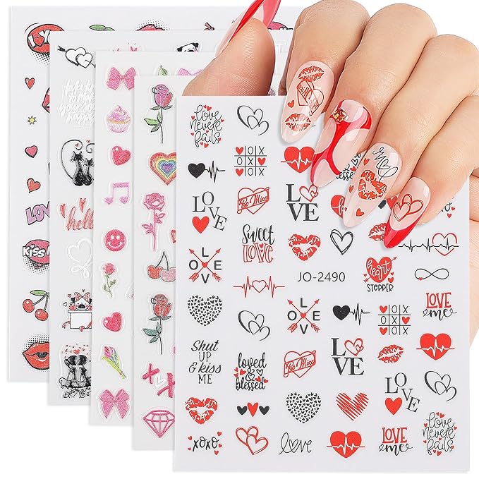 Nicedeco 15 Sheets Valentine's Day Nail Art Stickers Decals Self-Adhesive Nail Supplies Nail Art Design Decoration 003