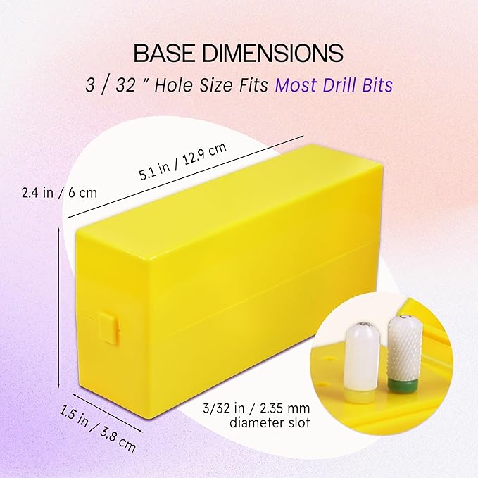 PANA Rectangle Nail Drill Bit Holder Display Organizer Case - Dustproof Carbide Bit Storage Container Box For Manicure Tools Nail Salon - 30 Holes Yellow (Drill Bits Not Included)